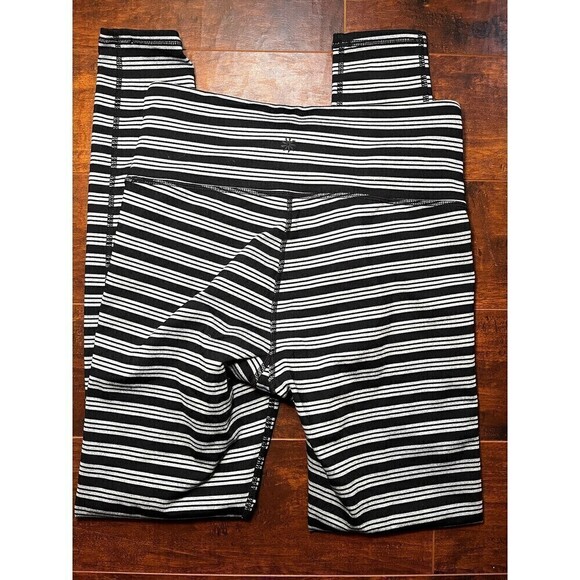 Athleta Black Gray Striped Athetic Legging Running Sz Small - Picture 5 of 6